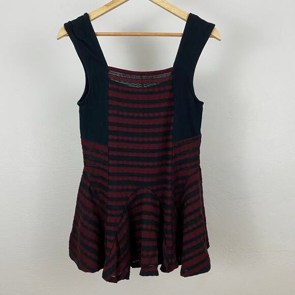 Free People Sedwick Striped Peplum Top - Maroon/Wine - Size Medium - Picture 4 of 8